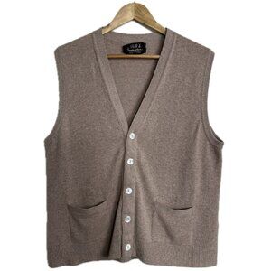 Vintage Cashmere Sweater Vest Men Large Beige 70s Cardigan Eclectic Grandpa Luxe